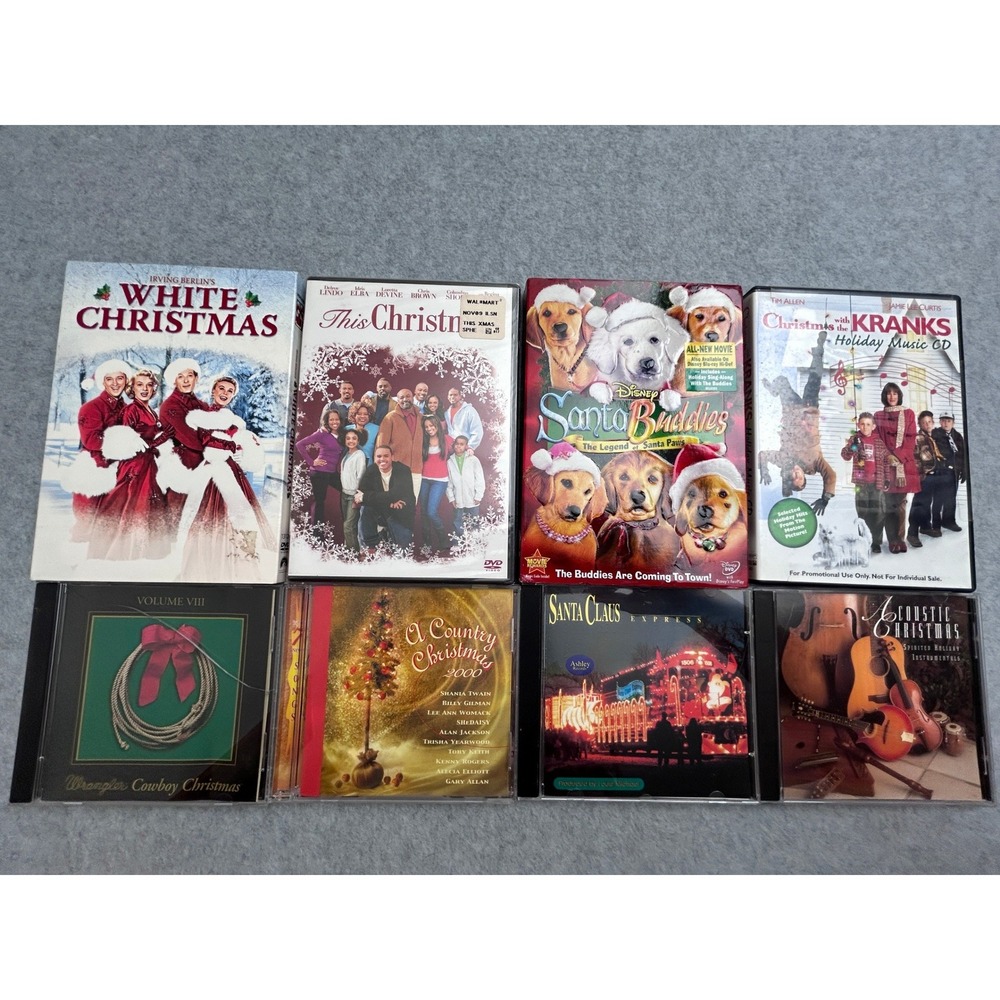 Christmas Movie and Music Lot 8pc DVDs and CDs White Christmas Santa Buddies